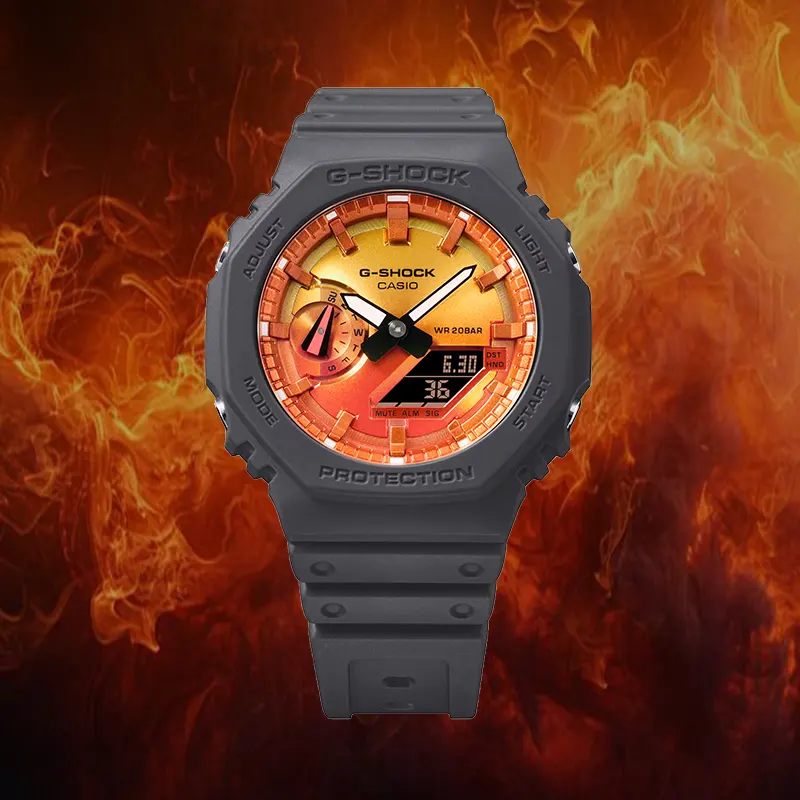 Casio G-Shock Fluorescent Layered Bezel Carbon Core Guard Men’s Watch- GA-2100FLS-8A4